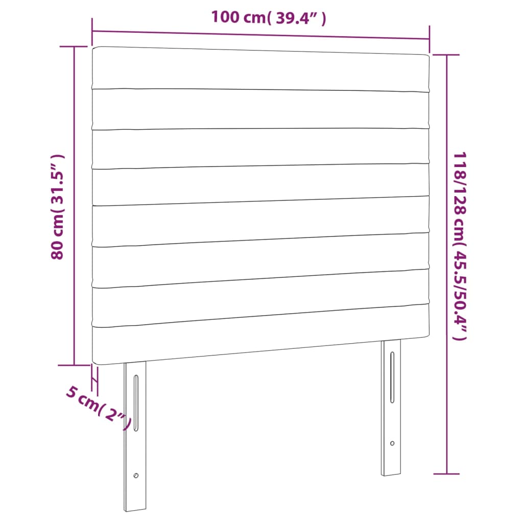 sengegavl med LED-lys 100x5x118/128 cm stof lysegrå