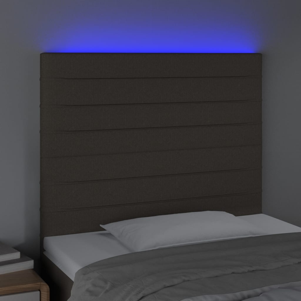 sengegavl med LED-lys 100x5x118/128 cm stof gråbrun