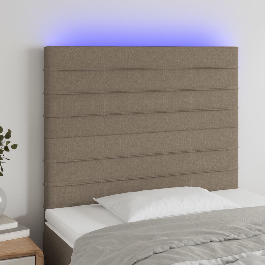 sengegavl med LED-lys 100x5x118/128 cm stof gråbrun