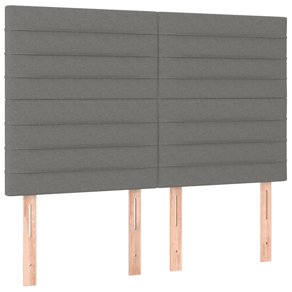 sengegavl med LED-lys 144x5x118/128 cm stof mørkegrå