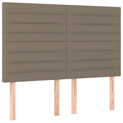 sengegavl med LED-lys 144x5x118/128 cm stof gråbrun