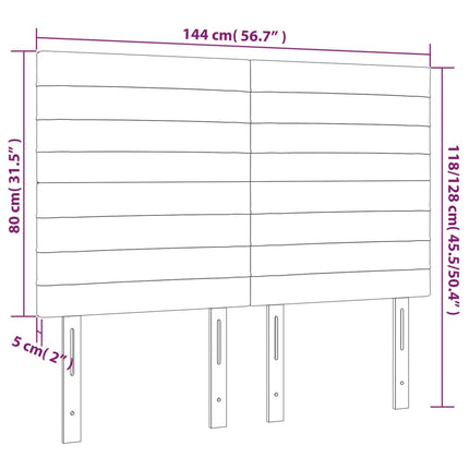sengegavl med LED-lys 144x5x118/128 cm stof cremefarvet