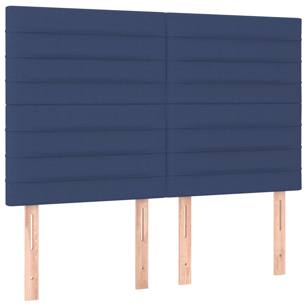 sengegavl med LED-lys 144x5x118/128 cm stof blå