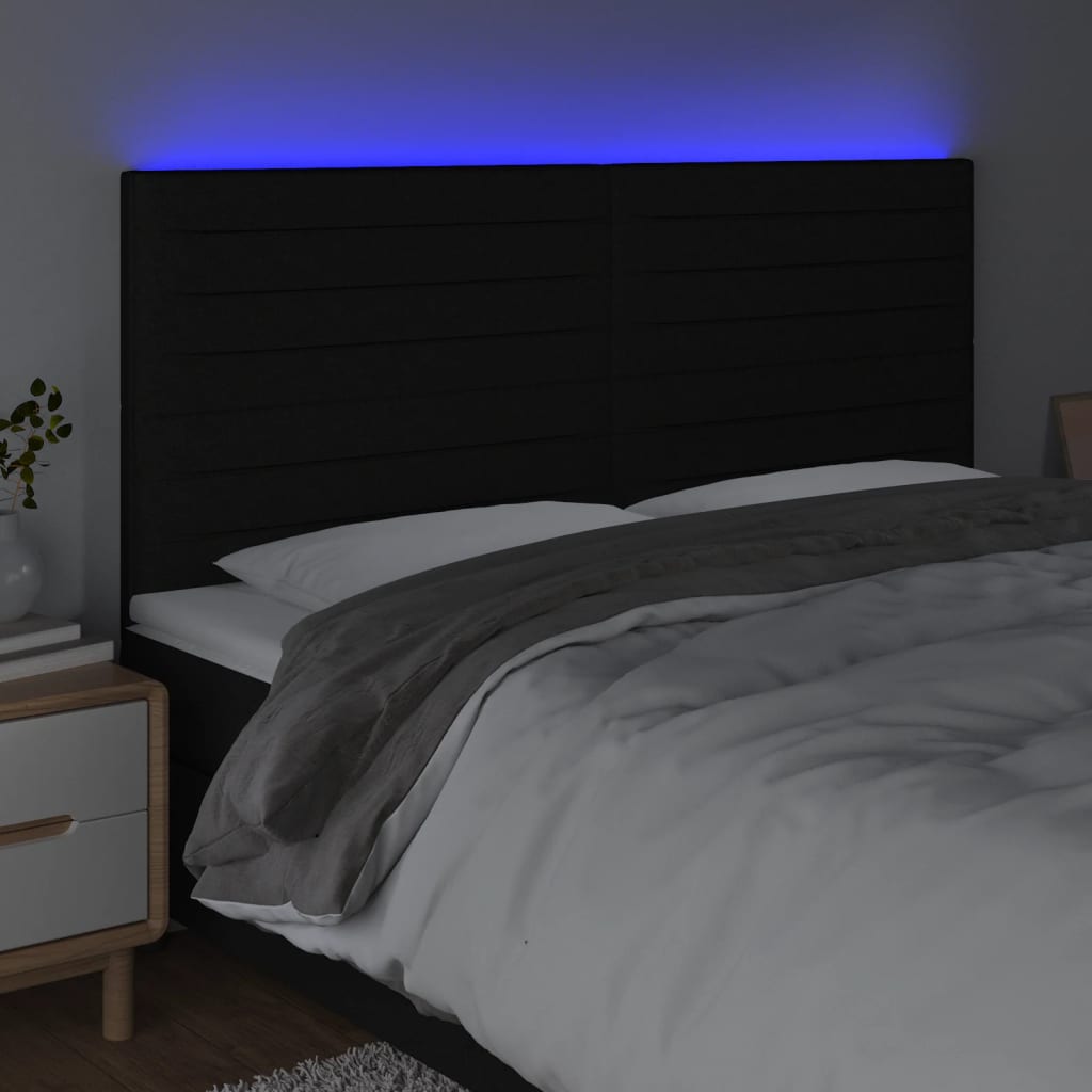 sengegavl med LED-lys 160x5x118/128 cm stof sort