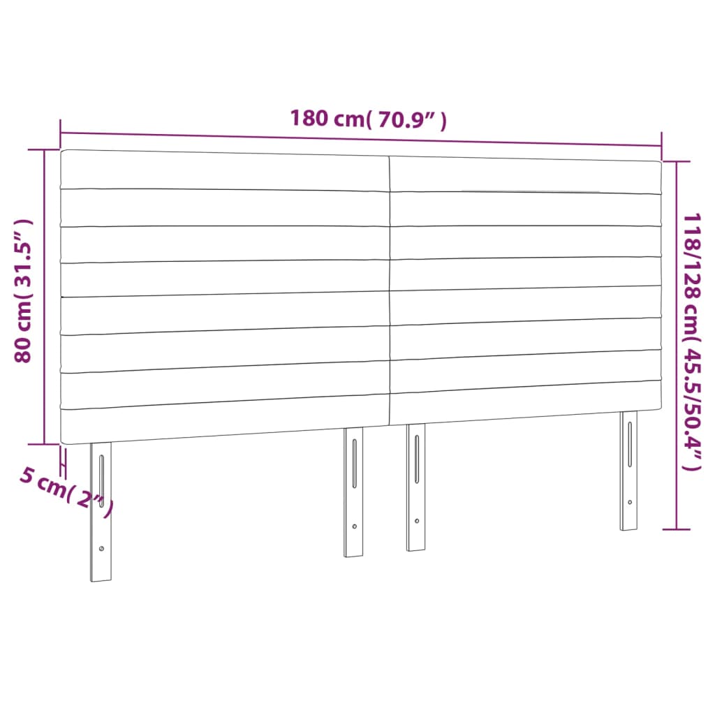 sengegavl med LED-lys 180x5x118/128 cm stof lysegrå