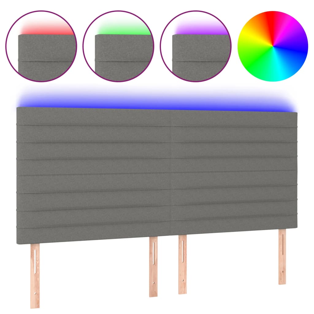 sengegavl med LED-lys 180x5x118/128 cm stof mørkegrå