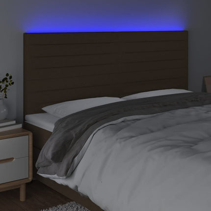 sengegavl med LED-lys 200x5x118/128 cm stof mørkebrun