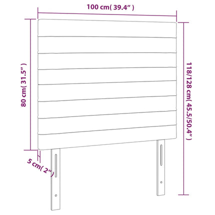 sengegavl med LED-lys 100x5x118/128 cm fløjl mørkegrå