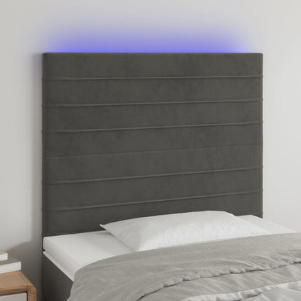 sengegavl med LED-lys 100x5x118/128 cm fløjl mørkegrå