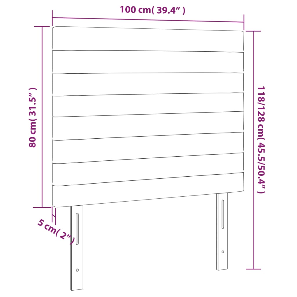 sengegavl med LED-lys 100x5x118/128 cm fløjl lyserød