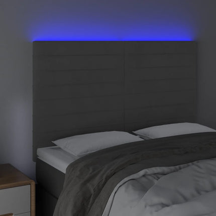 sengegavl med LED-lys 144x5x118/128 cm fløjl mørkegrå