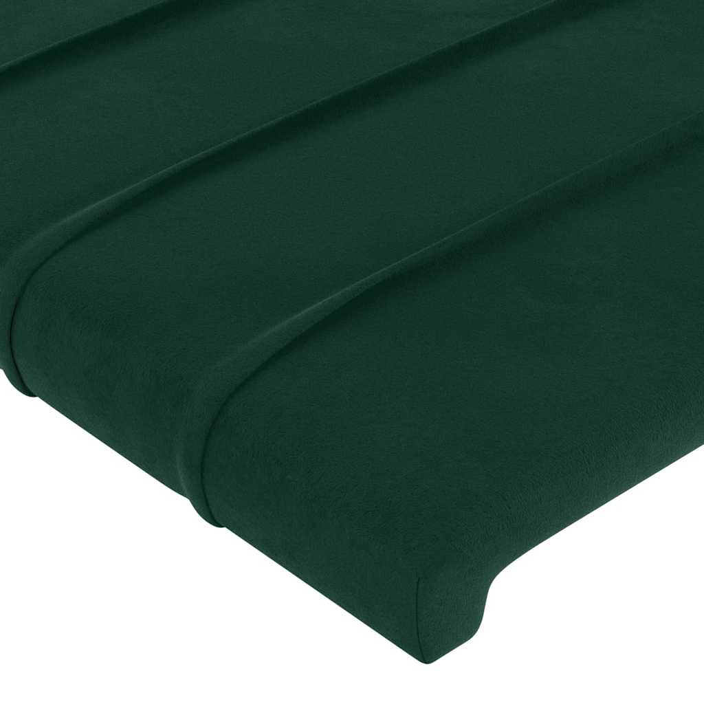 sengegavl med LED-lys 144x5x118/128 cm fløjl mørkegrøn