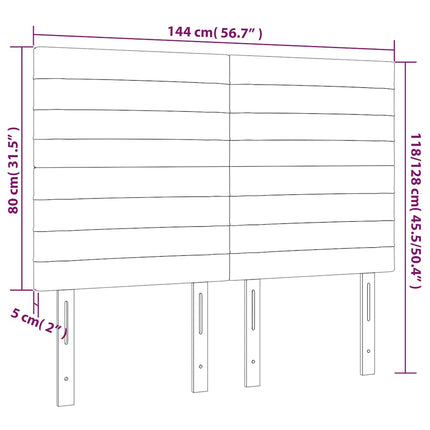 sengegavl med LED-lys 144x5x118/128 cm fløjl mørkeblå