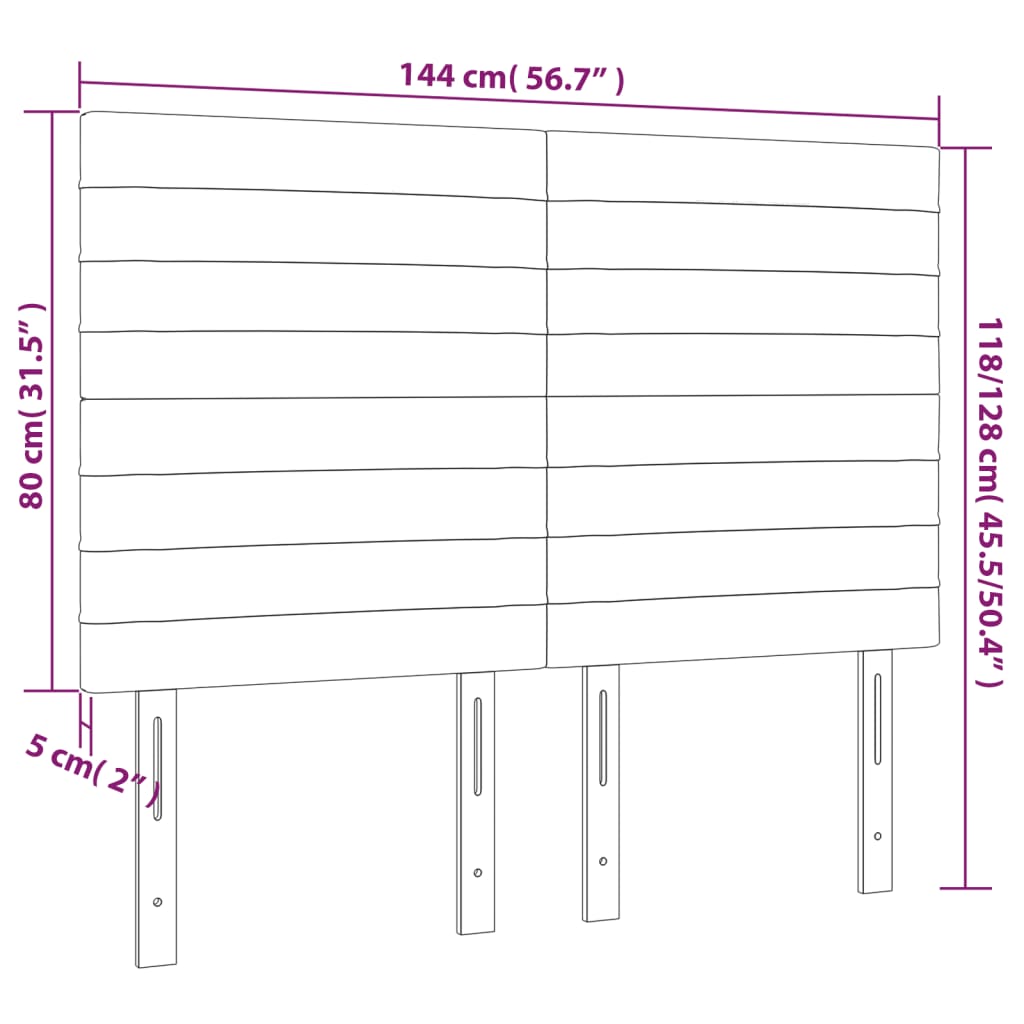 sengegavl med LED-lys 144x5x118/128 cm fløjl lyserød