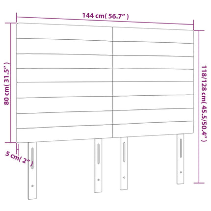 sengegavl med LED-lys 144x5x118/128 cm fløjl lyserød
