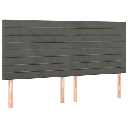 sengegavl med LED-lys 160x5x118/128 cm fløjl mørkegrå