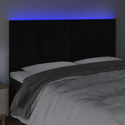 sengegavl med LED-lys 160x5x118/128 cm fløjl sort