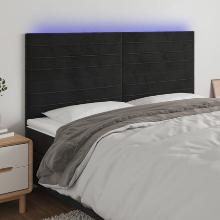 sengegavl med LED-lys 160x5x118/128 cm fløjl sort