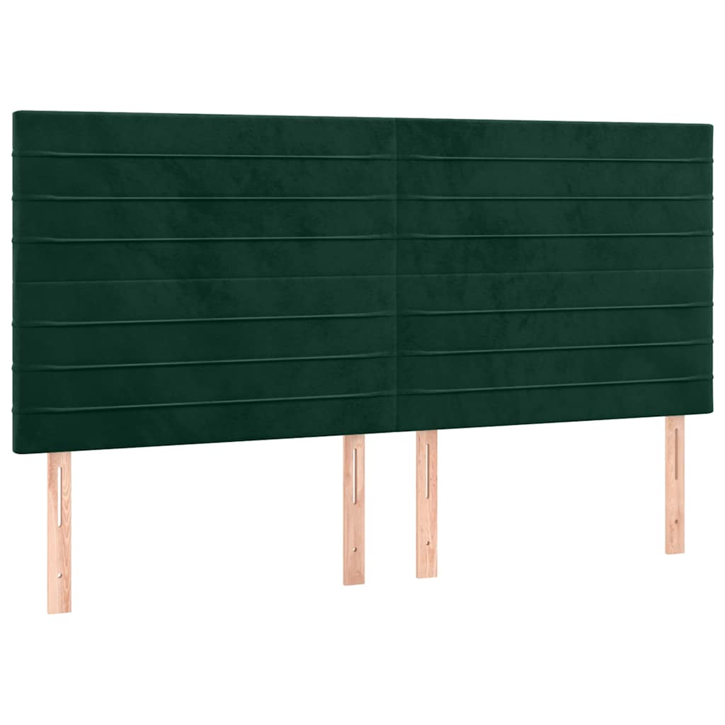 sengegavl med LED-lys 160x5x118/128 cm fløjl mørkegrøn
