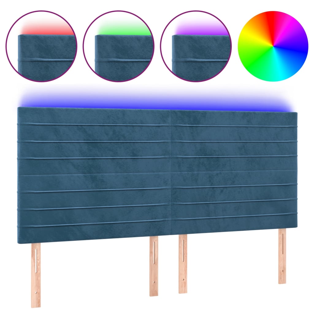 sengegavl med LED-lys 160x5x118/128 cm fløjl mørkeblå