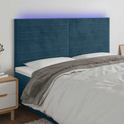 sengegavl med LED-lys 160x5x118/128 cm fløjl mørkeblå