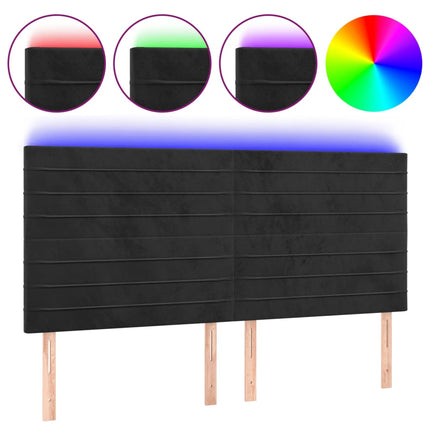 sengegavl med LED-lys 180x5x118/128 cm fløjl sort