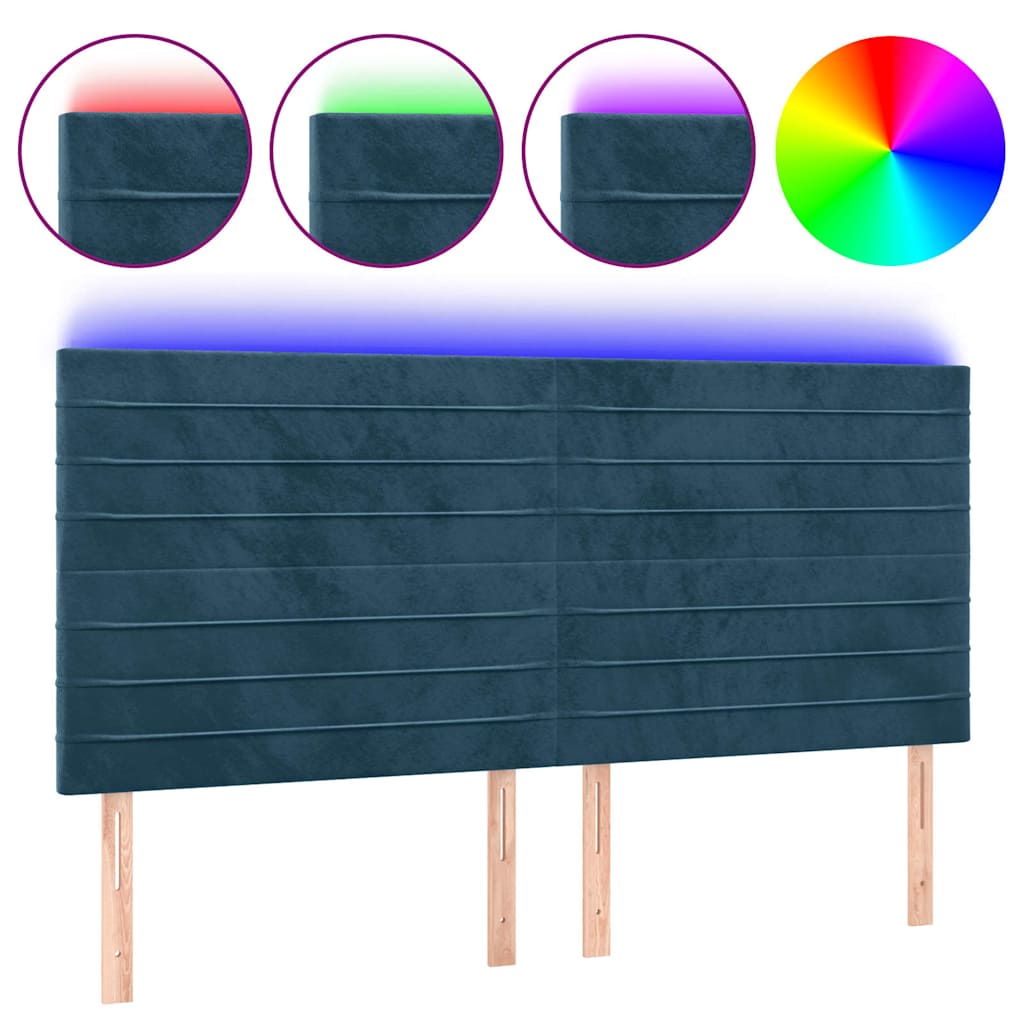 sengegavl med LED-lys 180x5x118/128 cm fløjl mørkeblå