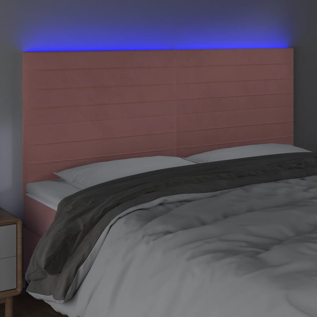 sengegavl med LED-lys 180x5x118/128 cm fløjl lyserød