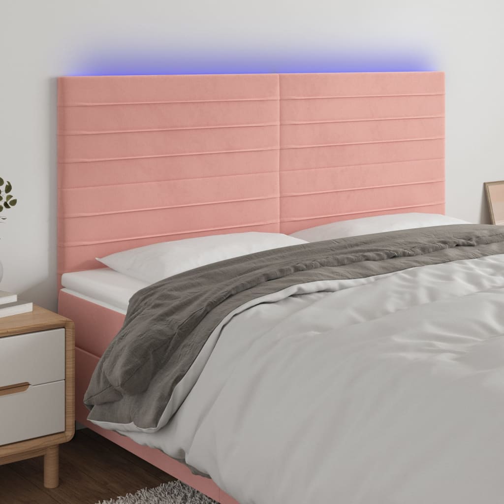 sengegavl med LED-lys 180x5x118/128 cm fløjl lyserød