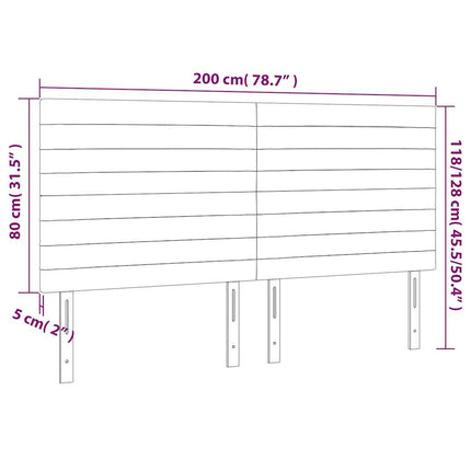 sengegavl med LED-lys 200x5x118/128 cm fløjl mørkeblå