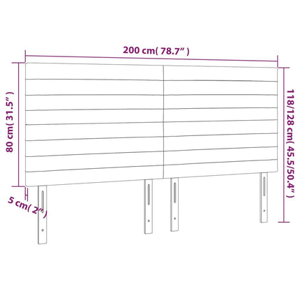 sengegavl med LED-lys 200x5x118/128 cm fløjl lyserød