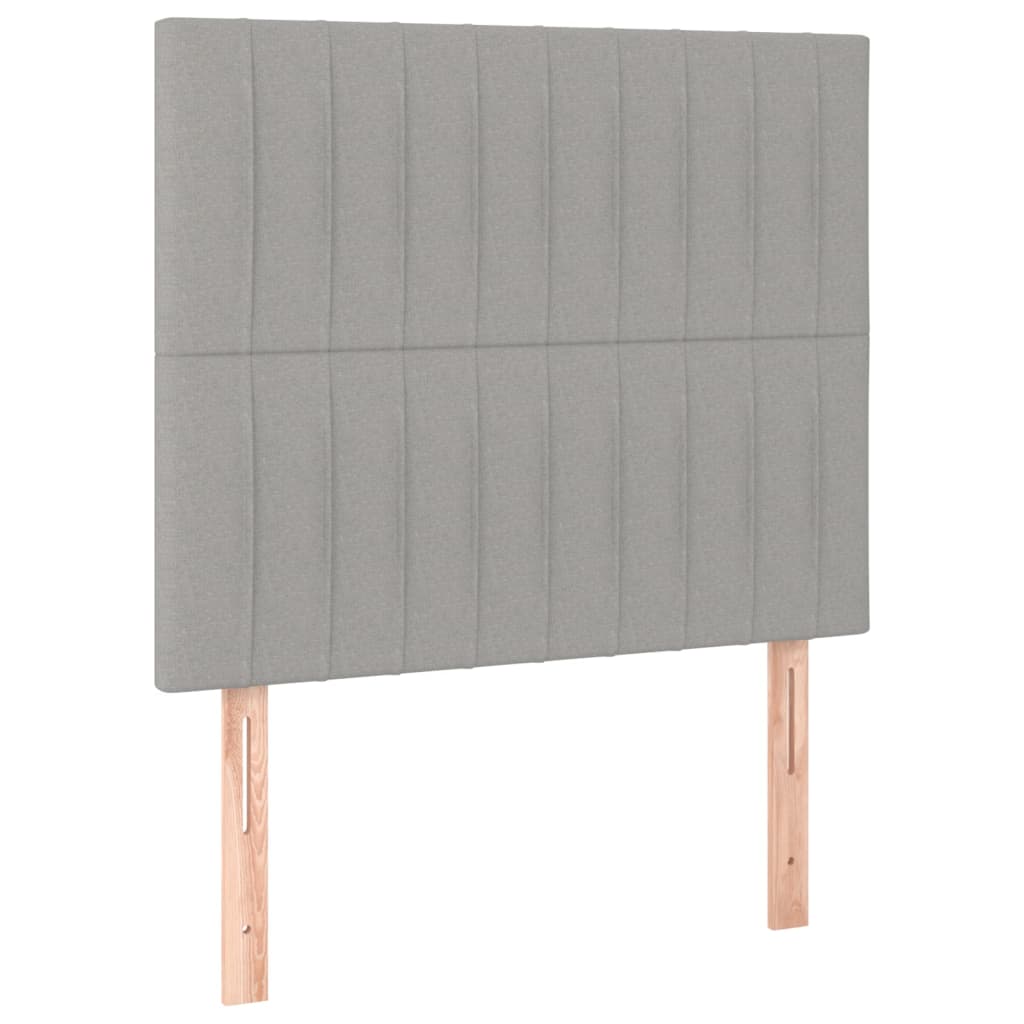 sengegavl med LED-lys 80x5x118/128 cm stof lysegrå