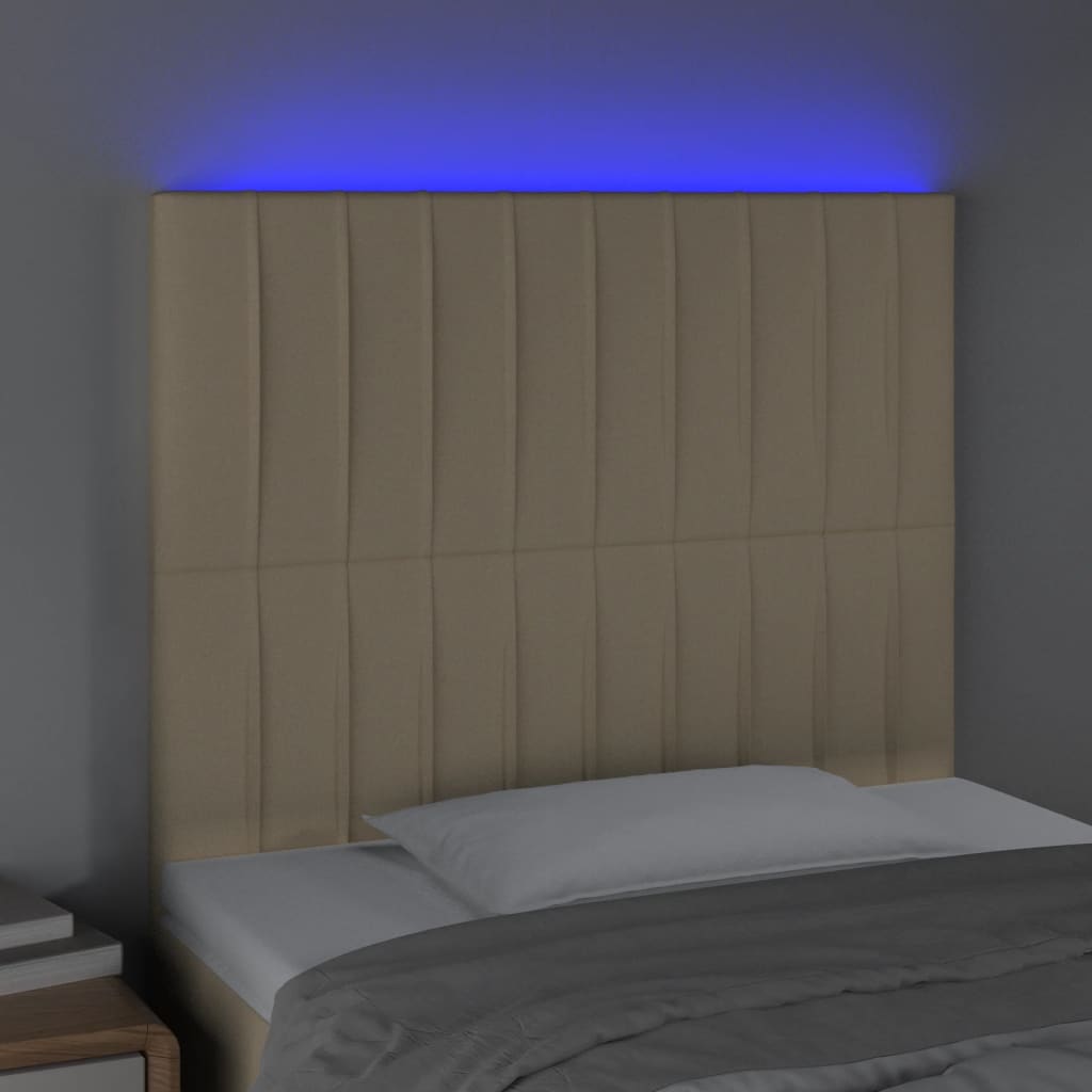 sengegavl med LED-lys 80x5x118/128 cm stof cremefarvet