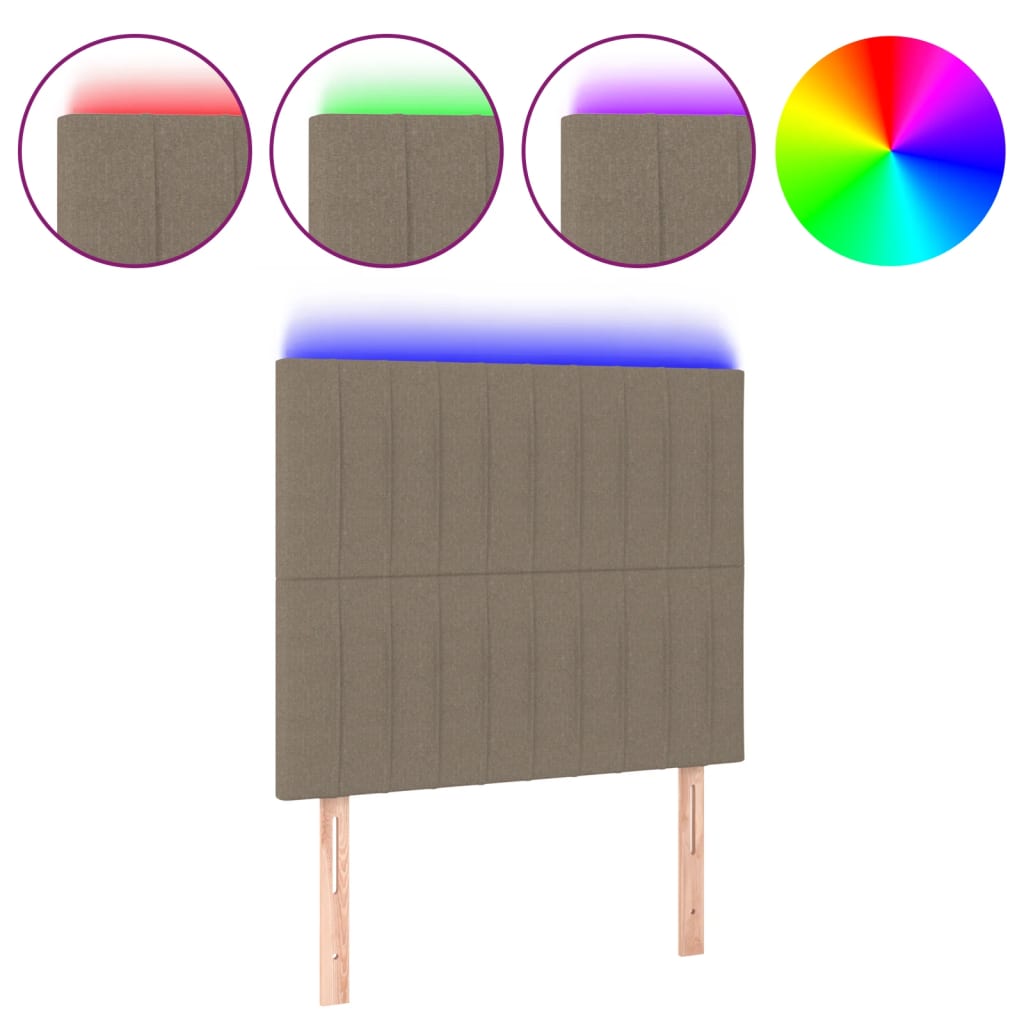 sengegavl med LED-lys 90x5x118/128 cm stof gråbrun