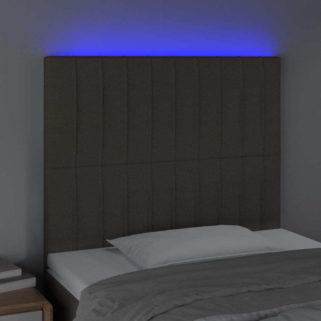 sengegavl med LED-lys 90x5x118/128 cm stof gråbrun