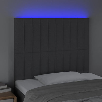 sengegavl med LED-lys 100x5x118/128 cm stof mørkegrå