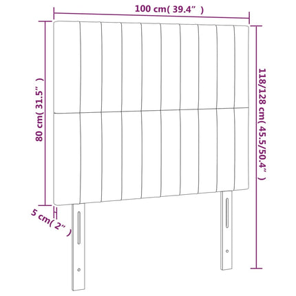 sengegavl med LED-lys 100x5x118/128 cm stof mørkegrå