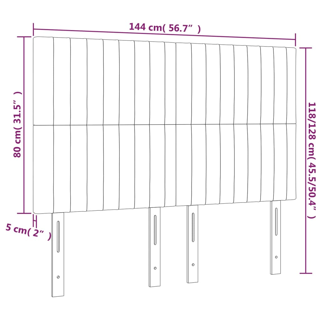 sengegavl med LED-lys 144x5x118/128 cm stof mørkebrun