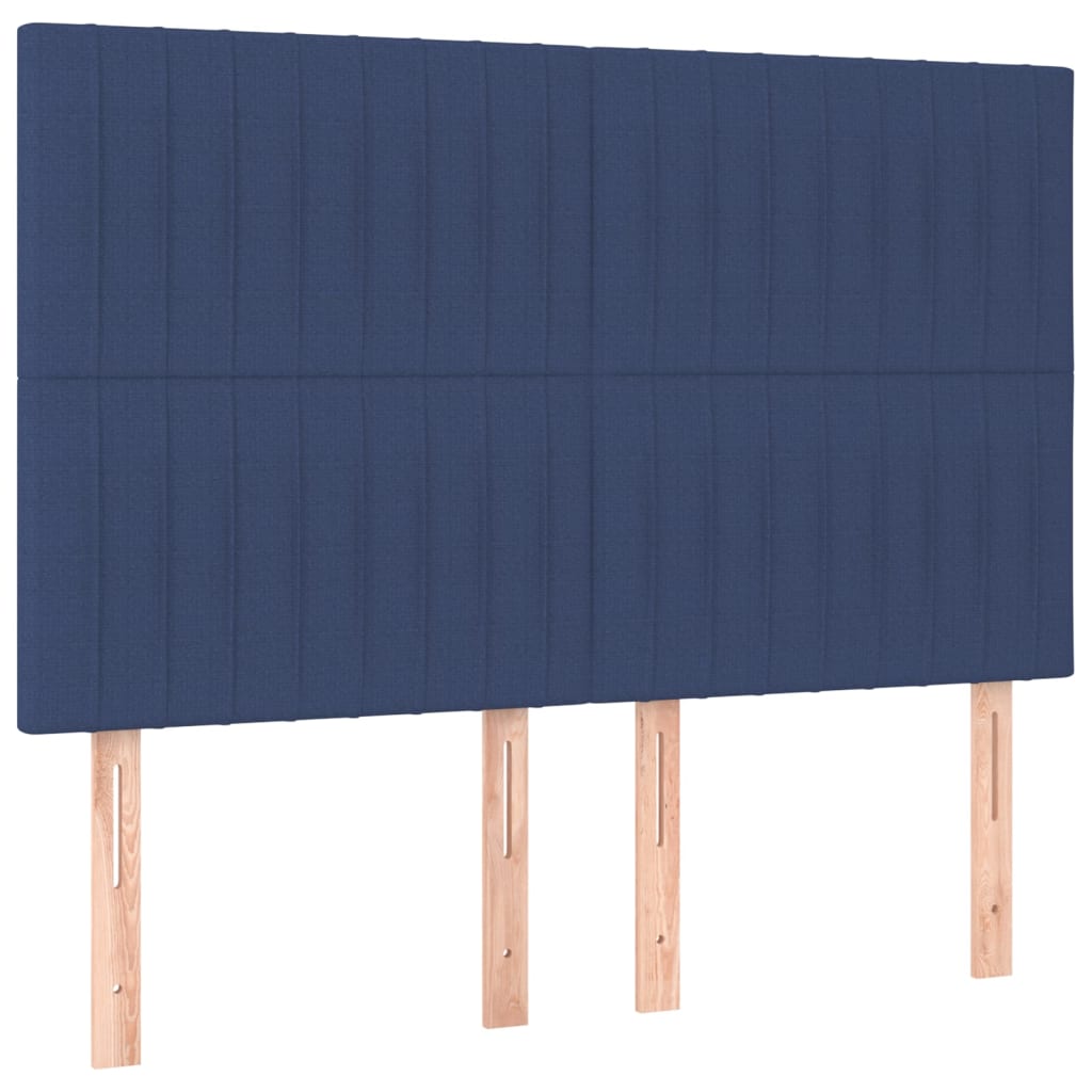 sengegavl med LED-lys 144x5x118/128 cm stof blå