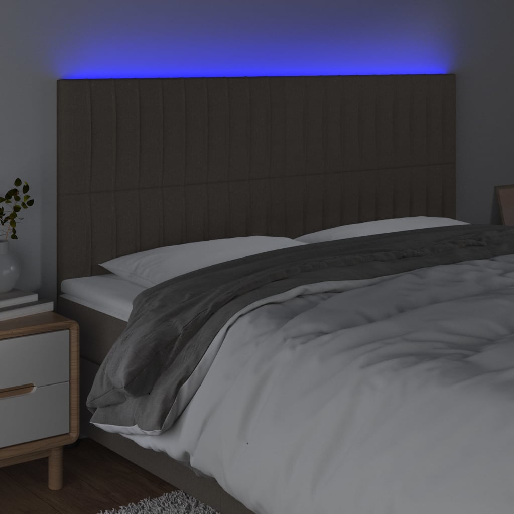 sengegavl med LED-lys 160x5x118/128 cm stof gråbrun