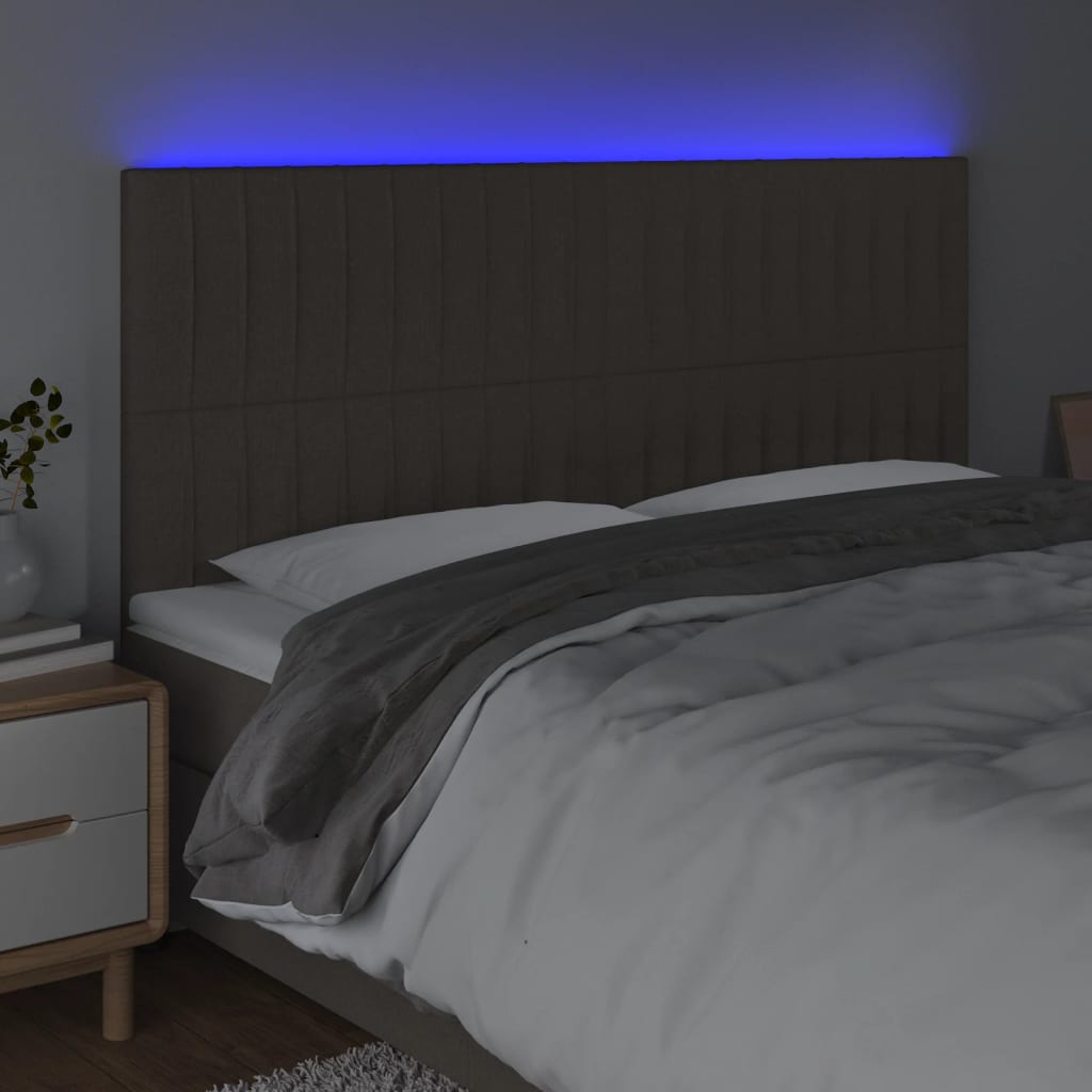 sengegavl med LED-lys 180x5x118/128 cm stof gråbrun