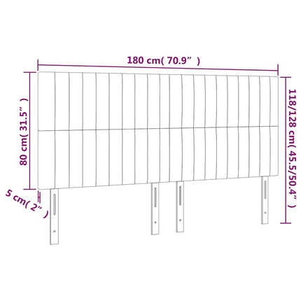 sengegavl med LED-lys 180x5x118/128 cm stof gråbrun