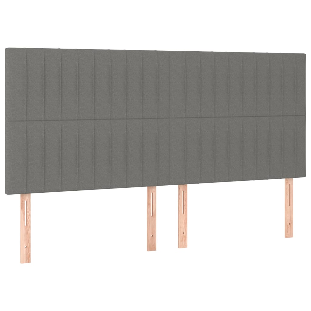 sengegavl med LED-lys 200x5x118/128 cm stof mørkegrå