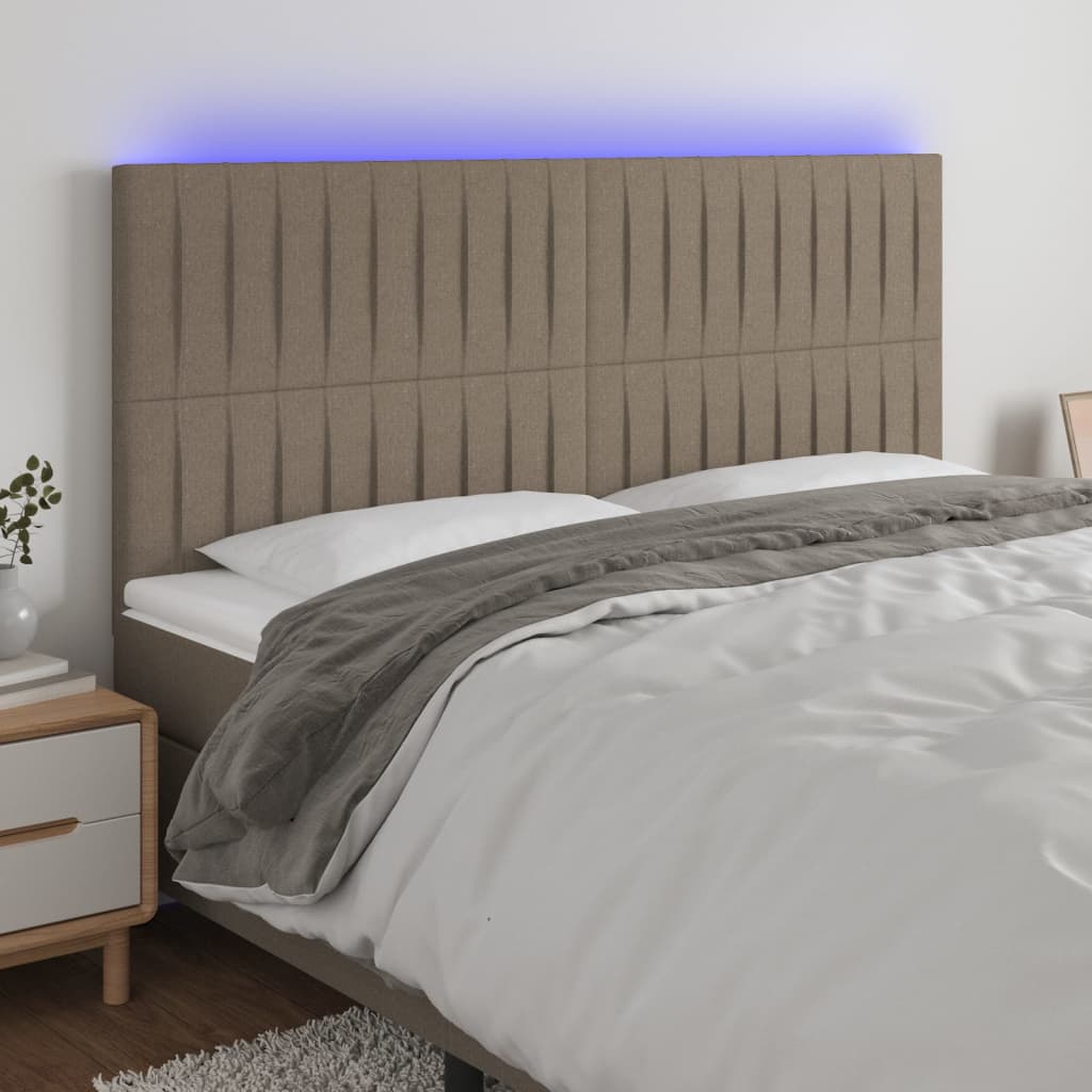 sengegavl med LED-lys 200x5x118/128 cm stof gråbrun
