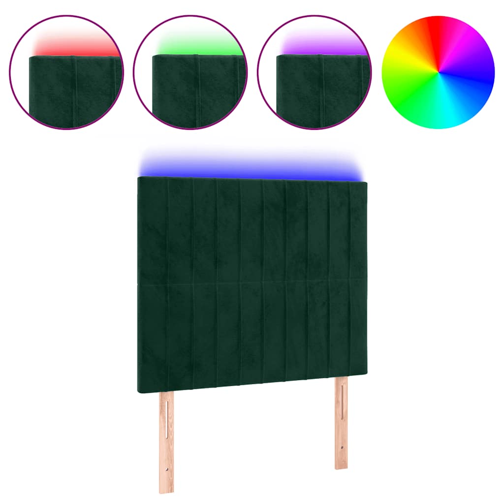sengegavl med LED-lys 80x5x118/128 cm fløjl mørkegrøn