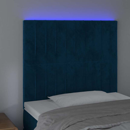sengegavl med LED-lys 80x5x118/128 cm fløjl mørkeblå
