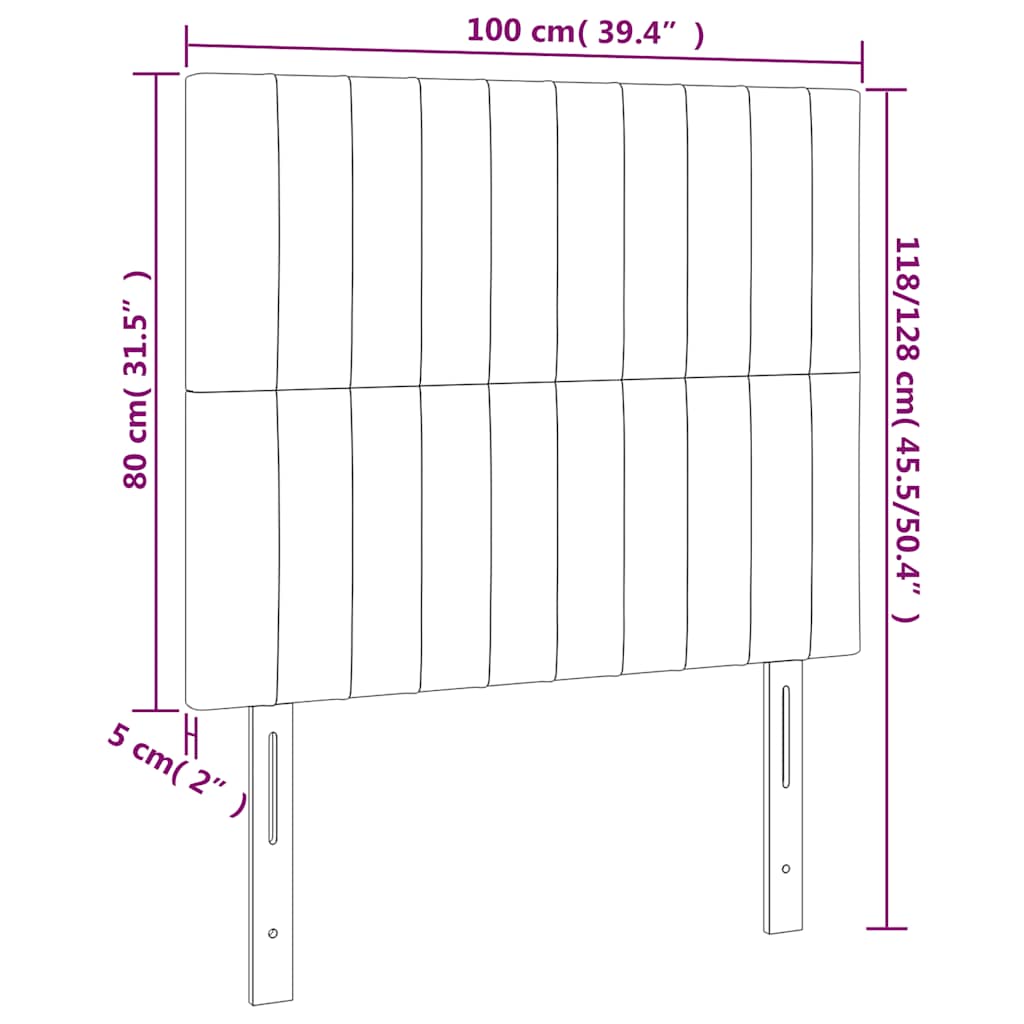 sengegavl med LED-lys 100x5x118/128 cm fløjl mørkeblå
