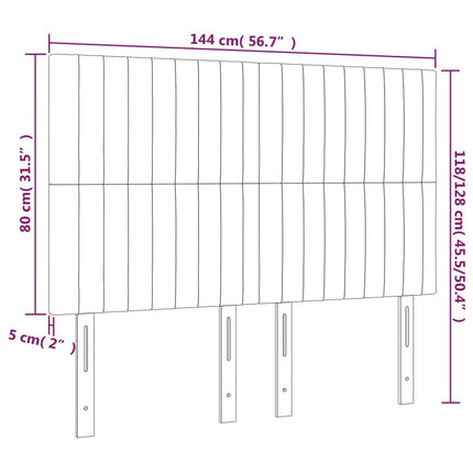 sengegavl med LED-lys 144x5x118/128 cm fløjl lyserød