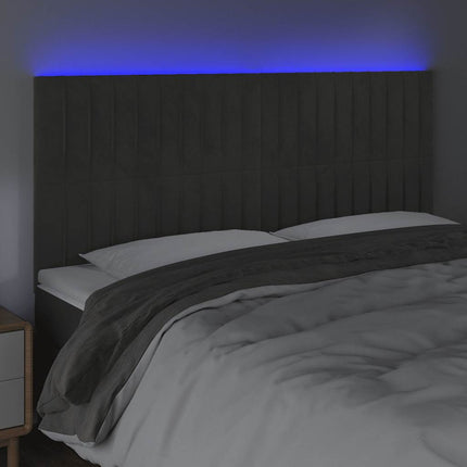 sengegavl med LED-lys 160x5x118/128 cm fløjl mørkegrå