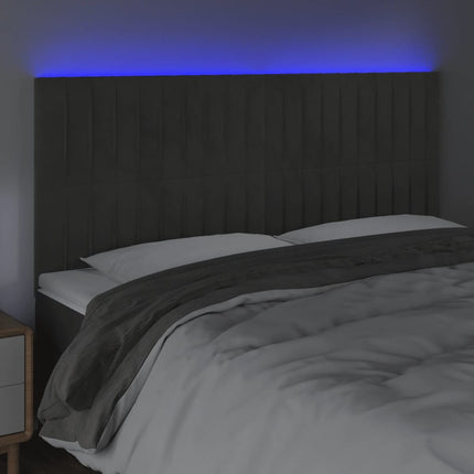 sengegavl med LED-lys 160x5x118/128 cm fløjl mørkegrå